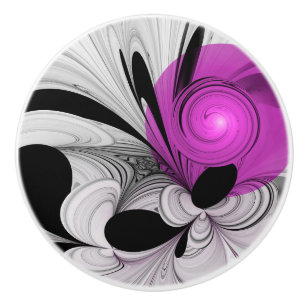 Abstract Black Grey With Magenta Fractal Art Ceramic Knob