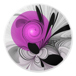 Abstract Black Grey With Magenta Fractal Art Ceramic Knob