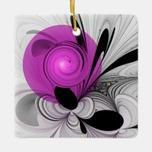 Abstract Black Grey With Magenta Fractal Art Ceramic Ornament