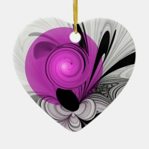 Abstract Black Grey With Magenta Fractal Art Ceramic Tree Decoration