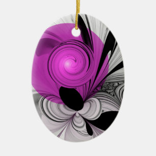 Abstract Black Grey With Magenta Fractal Art Ceramic Tree Decoration