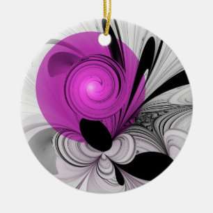Abstract Black Grey With Magenta Fractal Art Ceramic Tree Decoration