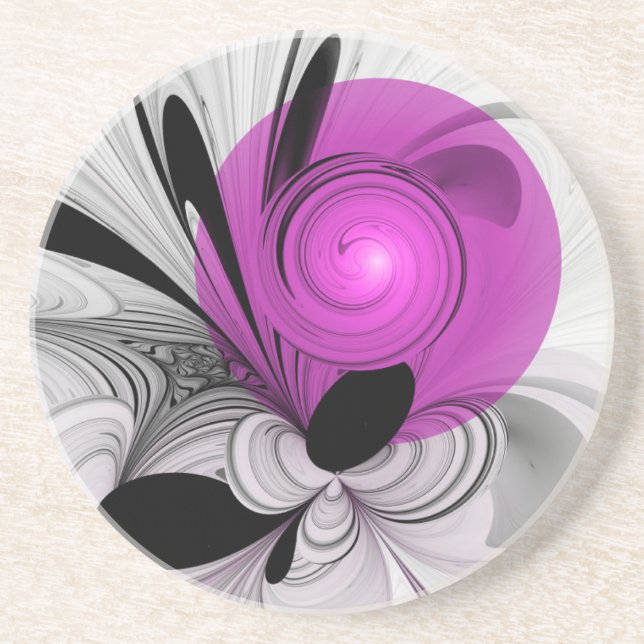 Abstract Black Grey With Magenta Fractal Art Coaster (Front)