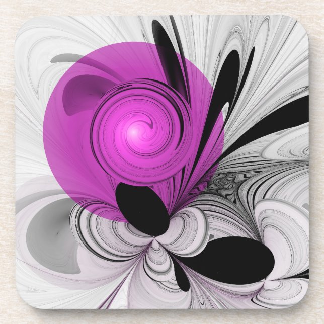 Abstract Black Grey With Magenta Fractal Art Coaster (Front)