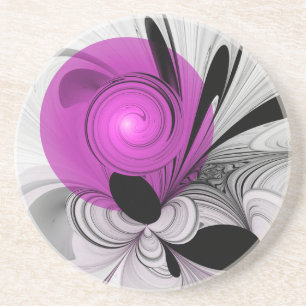 Abstract Black Grey With Magenta Fractal Art Coaster