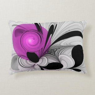 Abstract Black Grey With Magenta Fractal Art Decorative Cushion