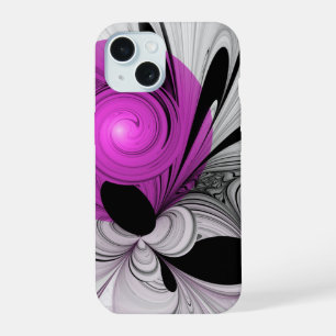 Abstract Black Grey With Magenta Fractal Art iPhone 15 Case