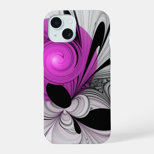 Abstract Black Grey With Magenta Fractal Art iPhone 15 Case (Back)