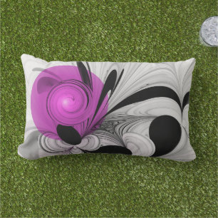 Abstract Black Grey With Magenta Fractal Art Lumbar Cushion