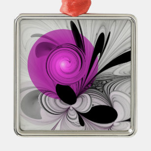Abstract Black Grey With Magenta Fractal Art Metal Tree Decoration