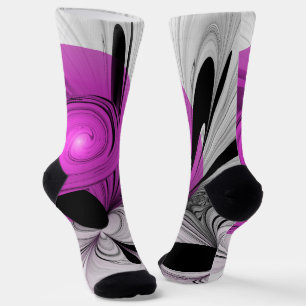 Abstract Black Grey With Magenta Fractal Art Socks