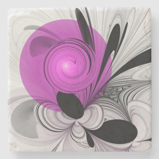 Abstract Black Grey With Magenta Fractal Art Stone Coaster (Front)