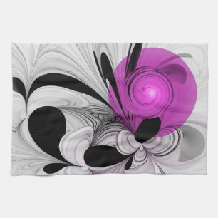 Abstract Black Grey With Magenta Fractal Art Tea Towel