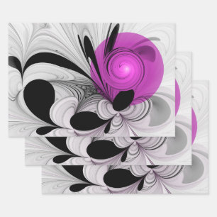 Abstract Black Grey With Magenta Fractal Art Wrapping Paper Sheet