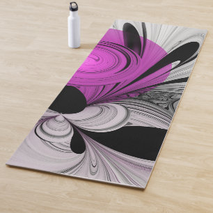 Abstract Black Grey With Magenta Fractal Art Yoga Mat