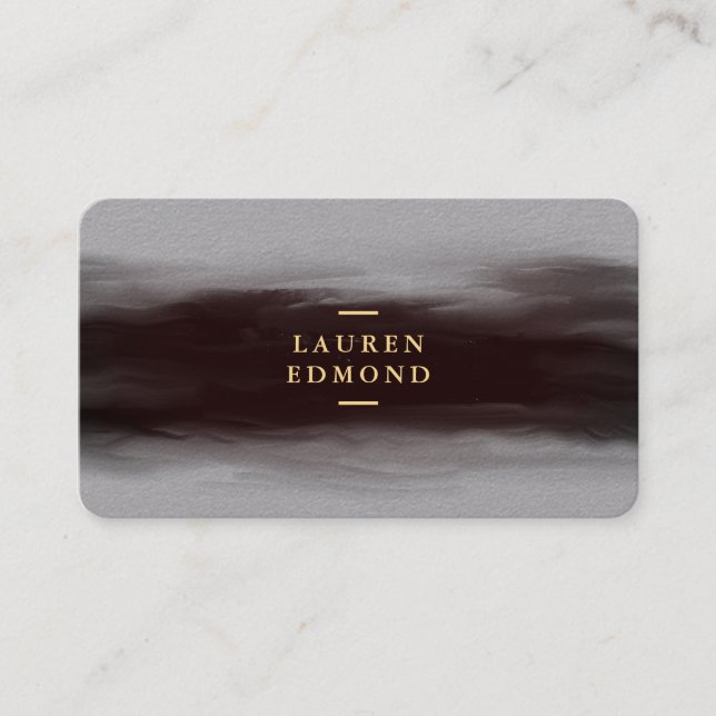 Abstract Black Ink Brushstroke Premium Grey Business Card (Front)