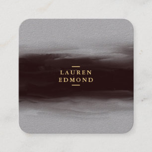 Abstract Black Ink Brushstroke Premium Grey Square Business Card