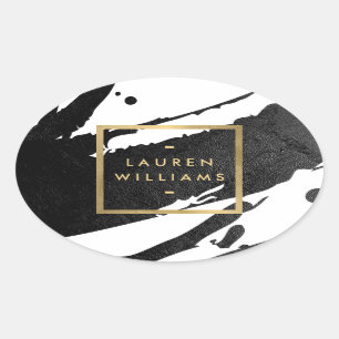 Abstract Black Ink Brushstrokes Oval Sticker