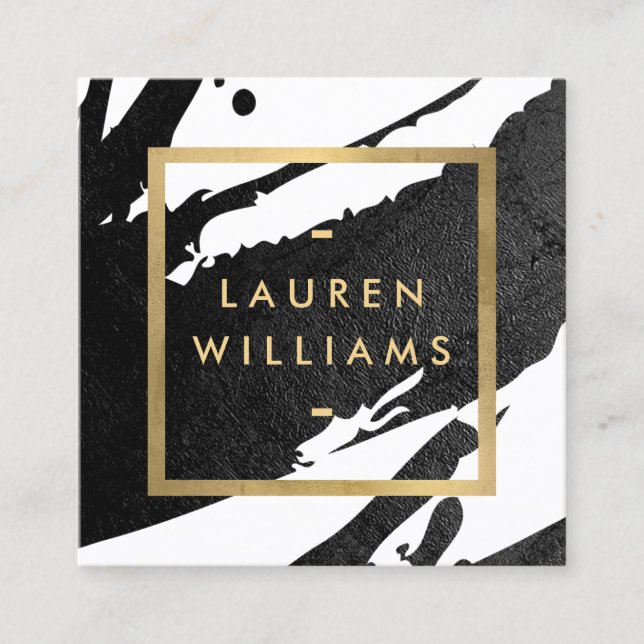 Abstract Black Ink Brushstrokes Square Business Card (Front)