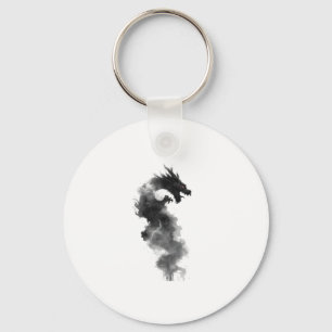 Abstract Black Ink Smoke Dragon Fantasy Keychain