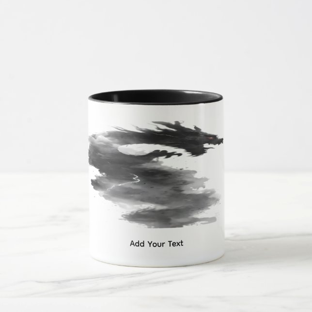 Abstract Black Ink Smoke Dragon Fantasy Mug (Center)
