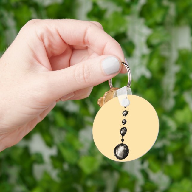 Abstract Black Ink Water Drops in Line Key Ring (Hand)