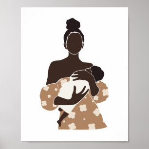 Abstract Black Mother Holding Baby Art Poster