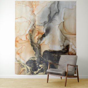 Abstract Black Peach Orange Grey Gold Art  Tapestry