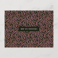Abstract Black Pink Dots We've Moved New Address