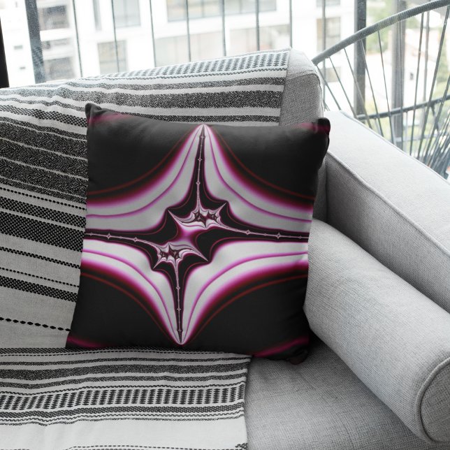 Abstract Black Pink Spiky Fractal Symmetry Cushion (Creator Uploaded)