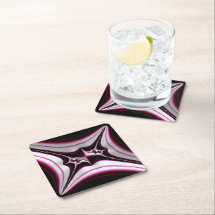 Abstract Black Pink Spiky Fractal Symmetry Paper Coaster