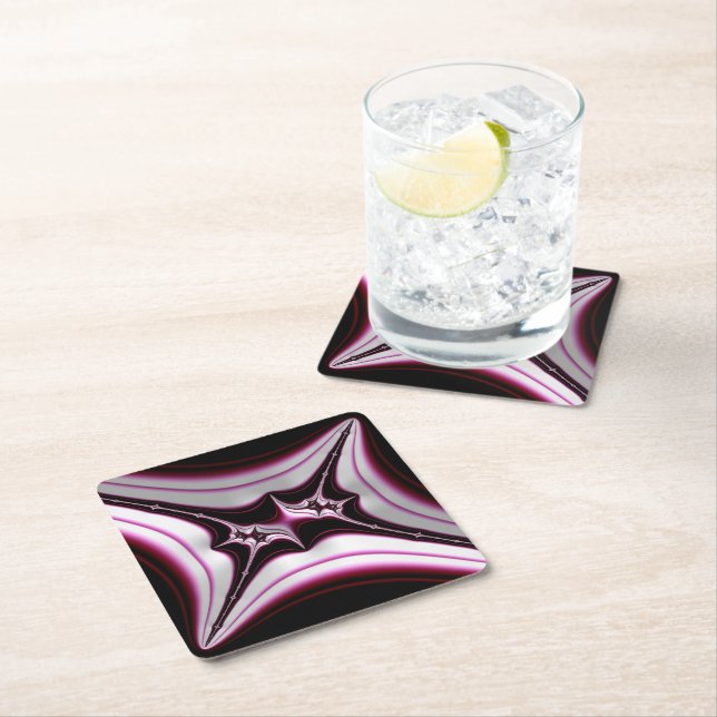Abstract Black Pink Spiky Fractal Symmetry Paper Coaster (Insitu)