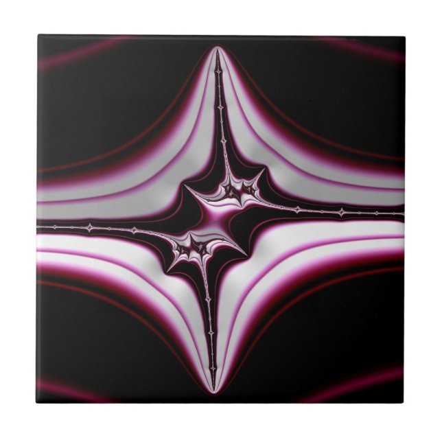 Abstract Black Pink Spiky Fractal Symmetry Tile (Front)