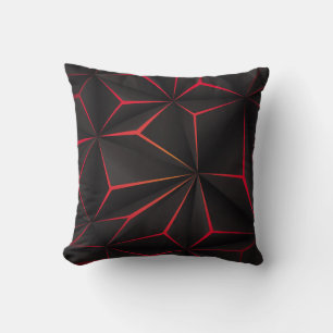 Abstract black polygon red light futuristic techno cushion