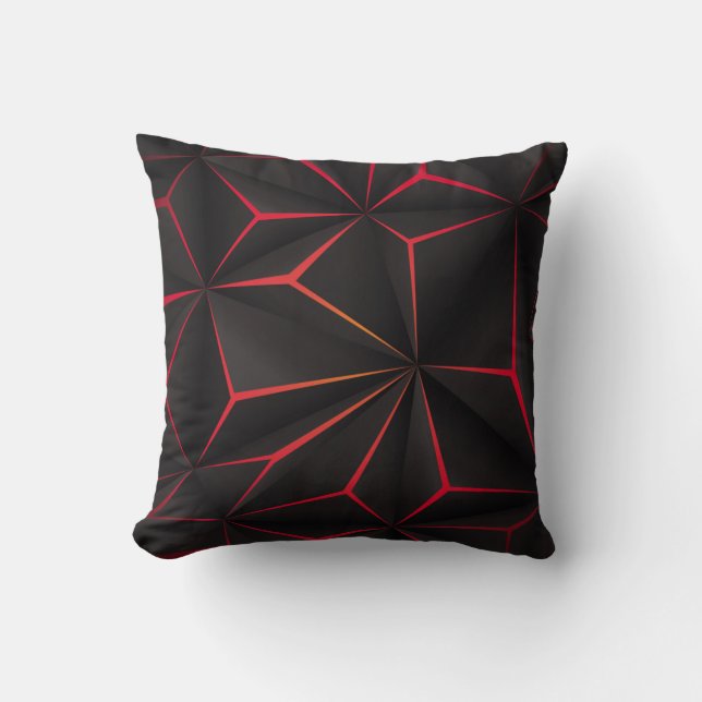 Abstract black polygon red light futuristic techno cushion (Front)