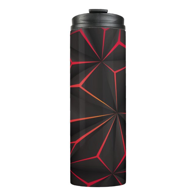 Abstract black polygon red light futuristic techno thermal tumbler (Front)