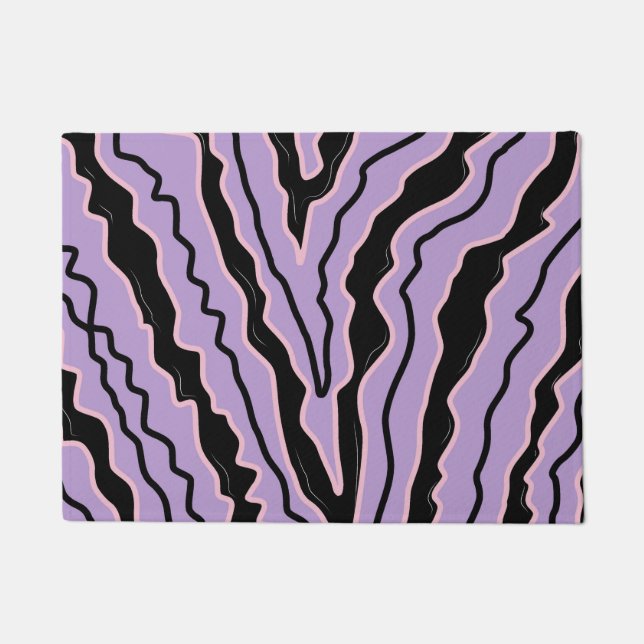 Abstract Black Purple Marble Boho Groovy Pattern Doormat (Front)
