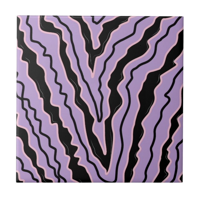 Abstract Black Purple Marble Stripe Bold Modern Tile (Front)