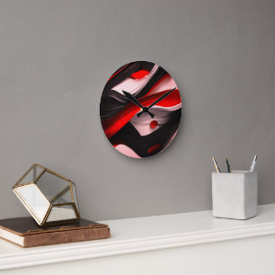 Abstract Black & Red Design Modern Elegance for - Round Clock