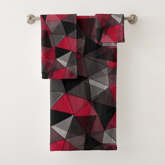 Abstract Black, red, grey geometric. Bath Towel Set (Insitu)