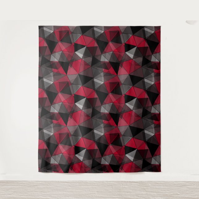 Abstract Black, red, grey geometric.  Tapestry (Front)