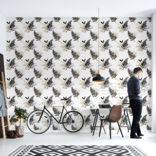 Abstract Black Silver and Gold Leaves Pattern Wallpaper