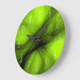 Abstract Black Smoke - Lime Green Large Clock
