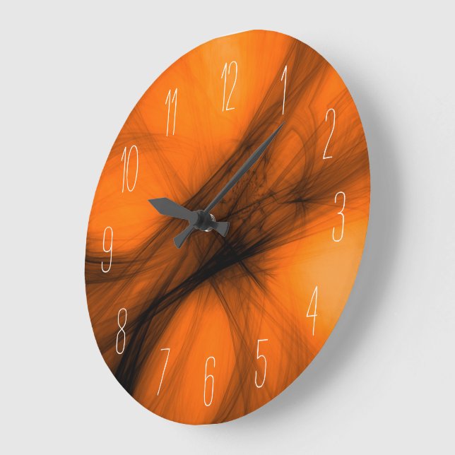 Abstract Black Smoke - Orange Large Clock (Angle)