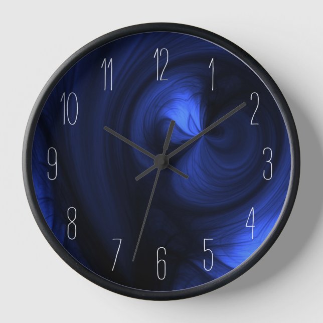 Abstract Black Smoke Swirl - Dark Blue Clock (Front)