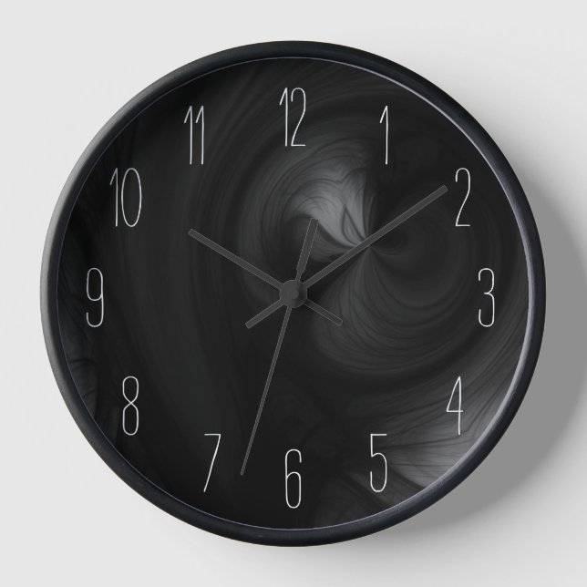 Abstract Black Smoke Swirl - Dark Grey Clock (Front)