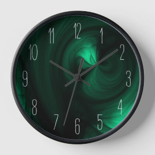 Abstract Black Smoke Swirl - Green Clock