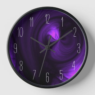 Abstract Black Smoke Swirl - Purple Clock