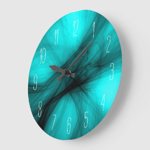 Abstract Black Smoke - Turquoise Large Clock