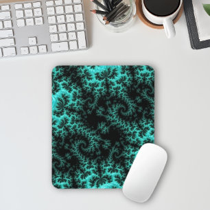 Abstract Black Teal Symmetrical Fractal Mouse Pad